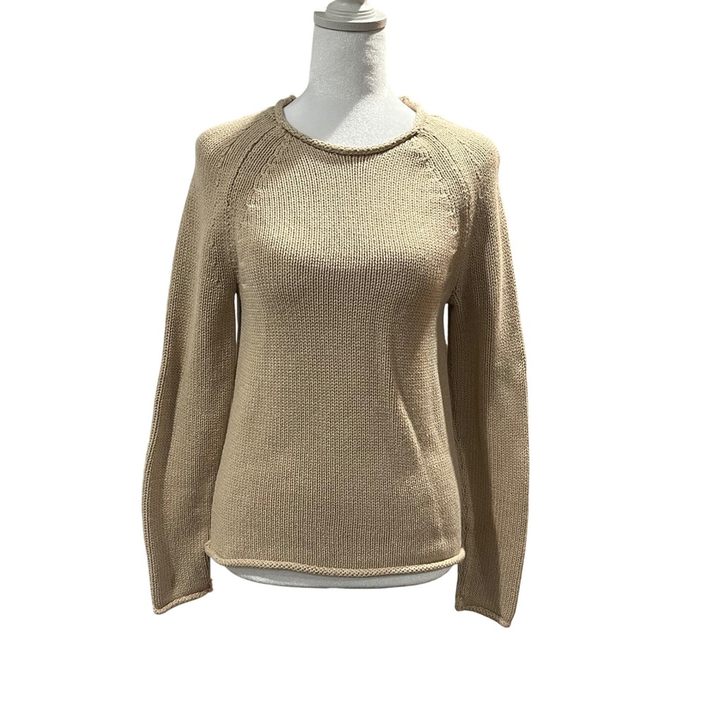 J.Crew Mercantile Rollneck Pullover Sweater Tan Beige Cotton Raglan Womens Small